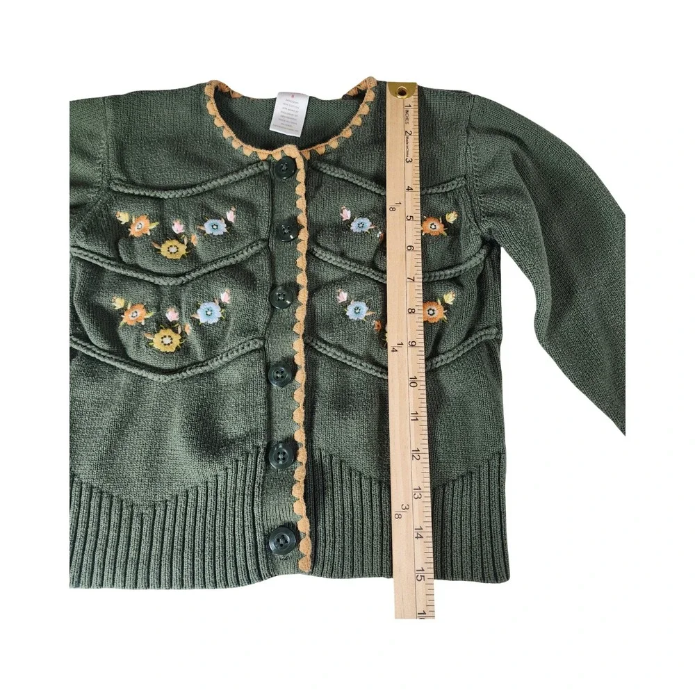 Vintage Gymboree Girls Green Floral Embroidered Cardigan‎ Sweater Size 8 2006